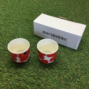 GX1066 MARIMEKKO マリメッコ UNIKKO ウニッコ 067849-001 ラテマグカップ 2個セット食器 ホワイト.レッド 未使用 保管品 コップ