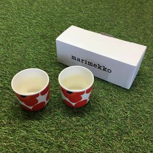 GX1067 MARIMEKKO マリメッコ UNIKKO ウニッコ 067849-001 ラテマグカップ 2個セット食器 ホワイト.レッド 未使用 保管品 コップ