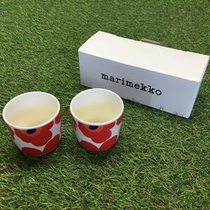 GX1071 MARIMEKKO マリメッコ UNIKKO ウニッコ 067849-001 ラテマグカップ 2個セット食器 ホワイト.レッド 未使用 保管品 コップ