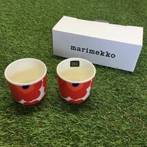 GX1079 MARIMEKKO マリメッコ UNIKKO ウニッコ 067849-001 ラテマグカップ 2個セット食器 ホワイト.レッド 未使用 保管品 コップ_画像1