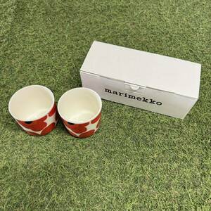 GX1727 MARIMEKKO マリメッコ UNIKKO ウニッコ 067849-001 ラテマグカップ 2個セット食器 ホワイト.レッド 未使用 保管品 コップ