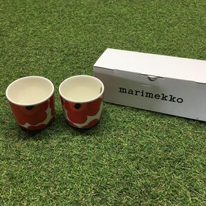 GX4201 MARIMEKKO マリメッコ UNIKKO ウニッコ 067849-001 ラテマグカップ 2個セット食器 ホワイト.レッド 未使用 保管品 コップの画像1