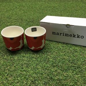 GX4221 MARIMEKKO マリメッコ UNIKKO ウニッコ 067849-001 ラテマグカップ 2個セット食器 ホワイト.レッド 未使用 保管品 コップの画像1
