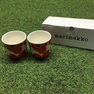 GX4249 MARIMEKKO マリメッコ UNIKKO ウニッコ 067849-001 ラテマグカップ 2個セット食器 ホワイト.レッド 未使用 保管品 コップ