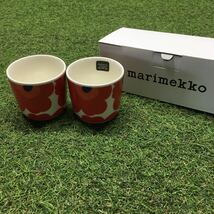 GX4413 MARIMEKKO マリメッコ UNIKKO ウニッコ 067849-001 ラテマグカップ 2個セット食器 ホワイト.レッド 未使用 保管品 コップ_画像1