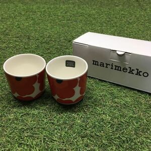 GX4424 MARIMEKKO マリメッコ UNIKKO ウニッコ 067849-001 ラテマグカップ 2個セット食器 ホワイト.レッド 未使用 保管品 コップ