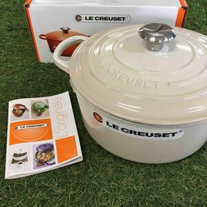 GX2238 LE CREUSET ル・クルーゼ 両手鍋 ココット ロンド 21177-22cm ホーロー鍋 料理 調理器具 メレンゲ 箱汚れ有り 未使用 保管品 鍋