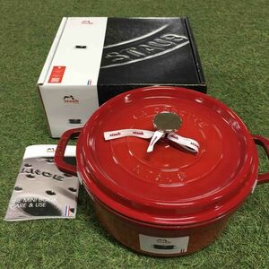 GX2074 staub ストウブ COCOTTE RONDE 1102406 24CM-3.7L レッド 鋳物 ホーロー キッチン調理器具 箱傷汚れ有り 未使用 保管品 鍋