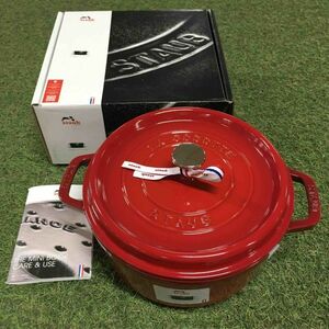 GX2078 staub ストウブ COCOTTE RONDE 1102406 24CM-3.7L レッド 鋳物 ホーロー キッチン調理器具 箱傷汚れ有り 未使用 保管品 鍋