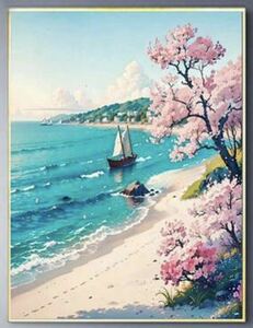 ダイヤモンドアート 風景 景色 自然 海 桜