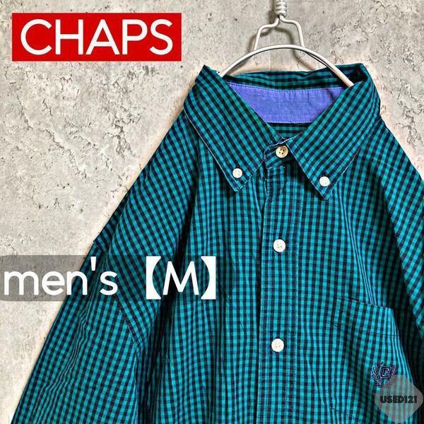 m70【CHAPS】ボタンダウンチェックシャツ【メンズM】グリーン