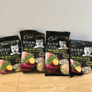 16袋　シーザー パウチ 自然素材レシピ 平飼い鶏の蒸しささみ＆さつまいも・いんげん （60g×4袋）×4個