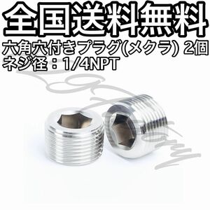 ねじ込み継手 フィッティング 継手 六角穴付き プラグ メクラ 1/4 NPT 2個 エアサス