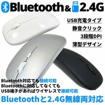 送料無料 ワイヤレスマウス 静音 マウス ホワイト 薄型 薄型マウス 2.4GHz 充電式 持ち運び便利 PC 充電式マウス USB 周辺機器 BLMOUSE-WH_画像3