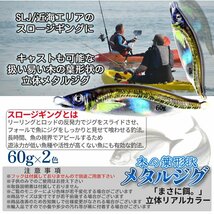 SLJ ジグ 60g 2色SET 遠投 ぶっ飛び 3D リアルカラー アジ ジギング メタルジグ 2個 鏡面 グロー 夜光 青物 イサキ 真鯛 3DMIRAJIG60_画像5