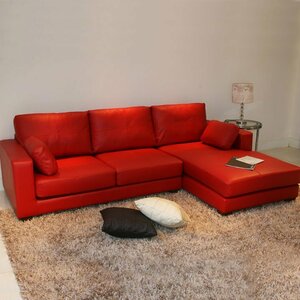 Новый неиспользованный диван диван с 3-местным диваном большой L-образный диван итальянский подлинный кожаный диван, левый красный красный 2009,38CP-2PR-Couchl-880