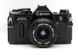 ★美品★ CANON キヤノン AE-1 ボディ ブラック NEW FD 28mm F2.8 鳴無・露出計・シャッター全速確認 #C487