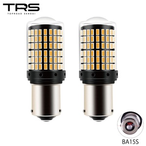 TRS 高輝度LEDバルブ S25 ハイフラ抵抗内蔵 アンバー 2個セット 12/24V共用 ピン角180度 BA15S ガラスカバー 310040の画像1
