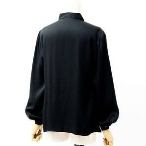 MG2444☆クリスチャンディオール プレタポルテ Christian Dior 総シルク ブラウス シャツ ブロックチェック柄 ロゴ 長袖 ブラック Lの画像3