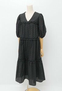 MF9298= unused * regular price 5.7 ten thousand jpy *eva man EVA MANN* cotton 100%* long * flair *tia-do One-piece * dress *XS* black group 