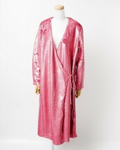 TH4399▼ガニー GANNI*スパンコール装飾 sequin wrap dress シークイン刺繍 カシュクールワンピース ドレス*サイズ42*ピンク_画像1