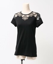 GO4433〇未使用*バレンシアガ BALENCIAGA.T'S*レースコンビ*コットン*半袖*カットソー*サイズ38*ブラック_画像1