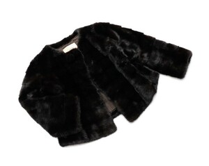 GP4815〇Deluxe Fur by Onward*ダークミンク*MINK*ファーポンポン付き*リアルファー*ファーコート*ショートコート*M*ダークブラウン系