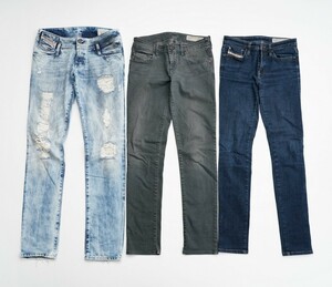 TH3699＝3点セット*ディーゼル/DIESEL*ダメージ加工*ストレッチ*デニムパンツ*サイズ27/26*ライトブルー/グレー/ネイビー系