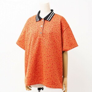 TG4702#ポールスミス Paul Smith*ポロシャツ*半袖*花柄/フラワー*襟:ライン入り*オレンジ×ブラック系*XL