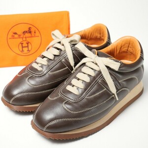 GP6891*イタリア製*エルメス HERMES*《クイック Quick》Size 36*Hロゴ*レザースニーカー/レザーシューズ/ローカット/革靴*ブラウン