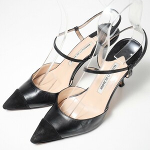 GO9926*イタリア製*MANOLO BLAHNIK マノロブラニク*レザーミュール*ストラップサンダル*スエード切替*37.5(24cm相当)*靴*ブラック