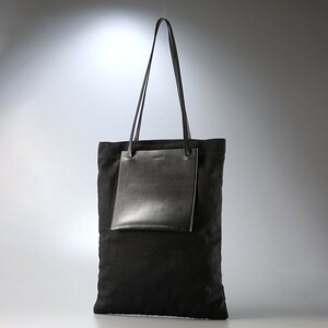 MG2192*イタリア製*JIL SANDERジルサンダー* Pocket Flat Shopping Bag*キャンバストートバッグ*ショルダーバッグ*レザーポケット*ブラック