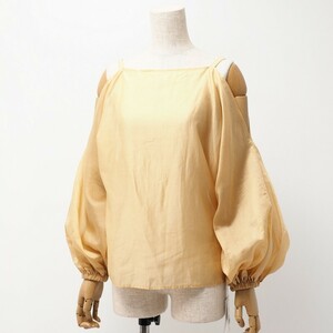 TG5378= unused * Ame li/AMERI*MEDI SHEER OFF SHOULDER BLOUSE*sia- material *.. feeling * off shoulder * blouse * shirt * size F* yellow group 