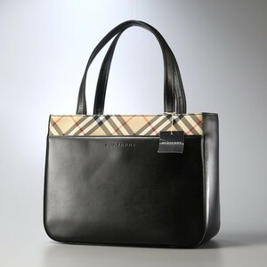 TH4169* Burberry BURBERRY LONDON кожа ручная сумочка большая сумка в клетку сумка черный 