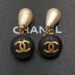 CHANEL シャネル 95A イヤリング ヴィンテージ フェイクパール ココマーク ブラック ゴールド Vintage アクセサリー クリップタイプ 刻印有