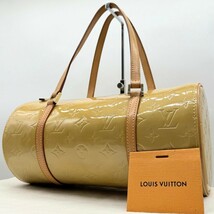 極美品☆ LOUIS VUITTON ルイヴィトン ベッドフォード モノグラム ヴェルニ ハンドバッグ 円筒型 イエロー ゴールド パピヨン レザー_画像1