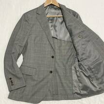 実寸XL◎ アクアスキュータム テーラードジャケット グレンチェック グレー AB6 春夏活躍 ブレザー メンズ Aquascutum 特大 3920_画像1