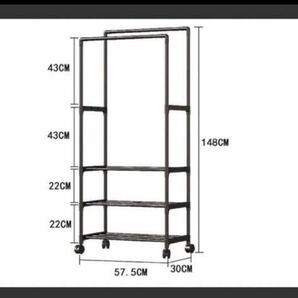 キャスター付き ダブルポール ハンガーラック 白 物干し コートラック 部屋干し 洋服収納 衣類ラック ３段ラックの画像4