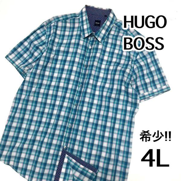 希少！　HUGO BOSS ヒューゴボス　トップス　半袖シャツ　シャツ　大きいサイズ　4L チェック　ボタンダウン Tシャツ　ボタンシャツ