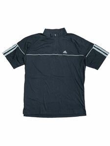 アディダス adida 半袖 ポロシャツ GOLF ゴルフウェア ハーフジップ スポーツウェア 黒 ロゴ刺繍 Mサイズ ム244