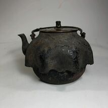 龍文堂 造 張笠型 時代鉄瓶 梅竹笹寿図 花枝紋様 王朝摘 茶道具 煎茶道具 古美術_画像2