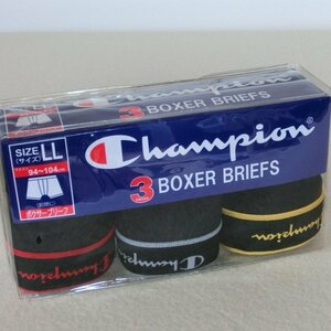 【LL】Champion　ボクサーブリーフ 0763　3枚セット　綿　3Pパッケージ　ブラック(ゴム３色）　ストレッチ素材　お買得　黒　チャンピオン