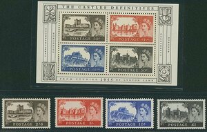 [1295]英国 1967 古城 2s6d 5s 10s GBP1 (透かしなし) 4種完揃い、2005 古城 小型