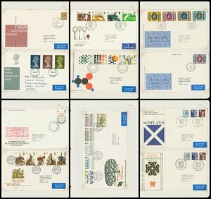 [1290]英国 普通 記念切手等 1977年～1984年 70枚 初日カバー 日本宛て 大型高額切手