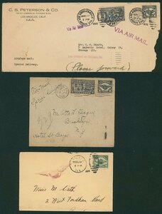 [1465]米国 1924年～1926年 カバー3通 Air Post Stamp 1923 8c 16c,