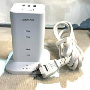 TESSAN TPS04-JP power supply tap tower mini type 2m extender 8 piece AC outlet 3USB port (B3896)