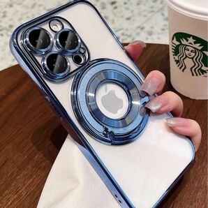 iPhone15ケース クリアケース iPhone15promaxカバー スタンド付き メッキ加工 MagSafe充電 レンズ保護