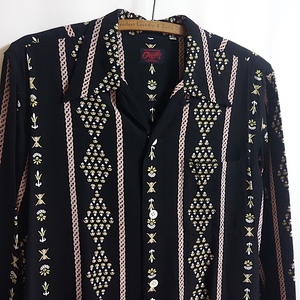 【美品 R.J.B レーヨン L/S アロハシャツ 36】R-SRO-002L Diamond Rayon Border Shirt BLACK 黒 フラットヘッド THE FLAT HEAD RJB