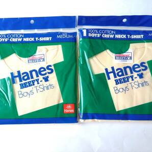 ヘインズ ビーフィーボーイズ（子供）無地半袖Tシャツ ベージュ 100％コットン BOYS M 140cm程度 ２枚セット の画像2