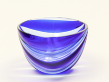 nQTH ベネチアンガラス ムラノ Murano Glass ブルー クリア ボウル 美品_画像2